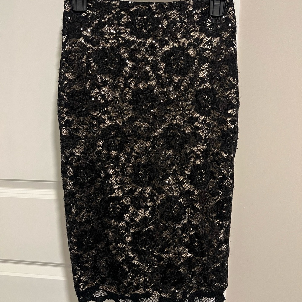 Badgley Mischka Black Lace Pencil Skirt